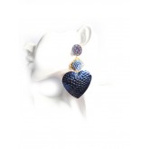Statement Large Heart Earrings, Royal Blue Big Long Earrings, Dangles, 